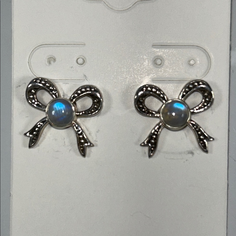 NWOT Nicky Butler Designer Sterling Silver Genuine Moonstone Bow Earrings